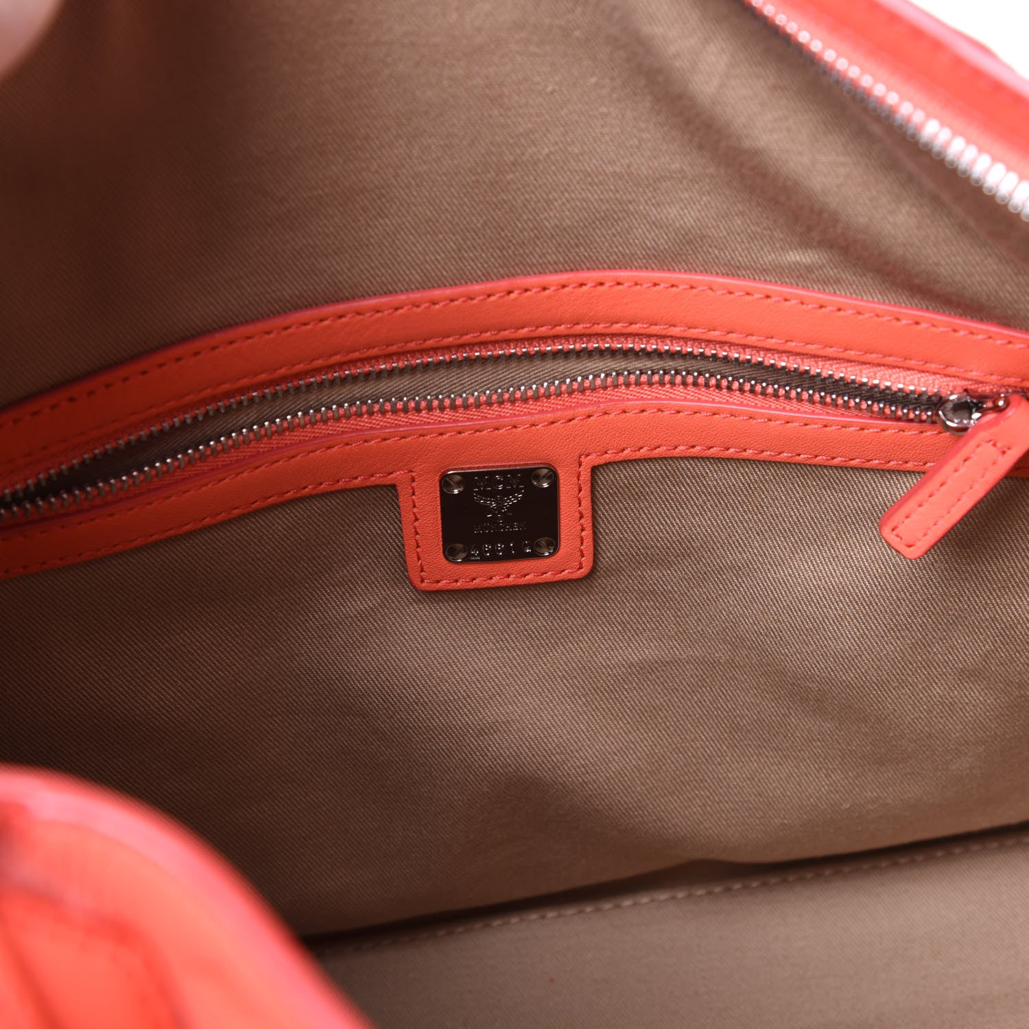 MCM Calfskin Ottomar Monogram Medium Klara Hobo Hot Coral 9 of 10