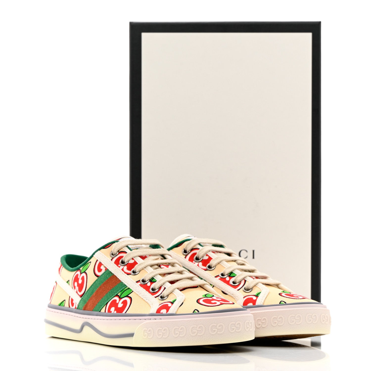 Gucci Canvas Web GG Apple Womens 1977 Tennis Sneakers 38.5 Ivory Red Mystic White New Shamarock 8 of 8