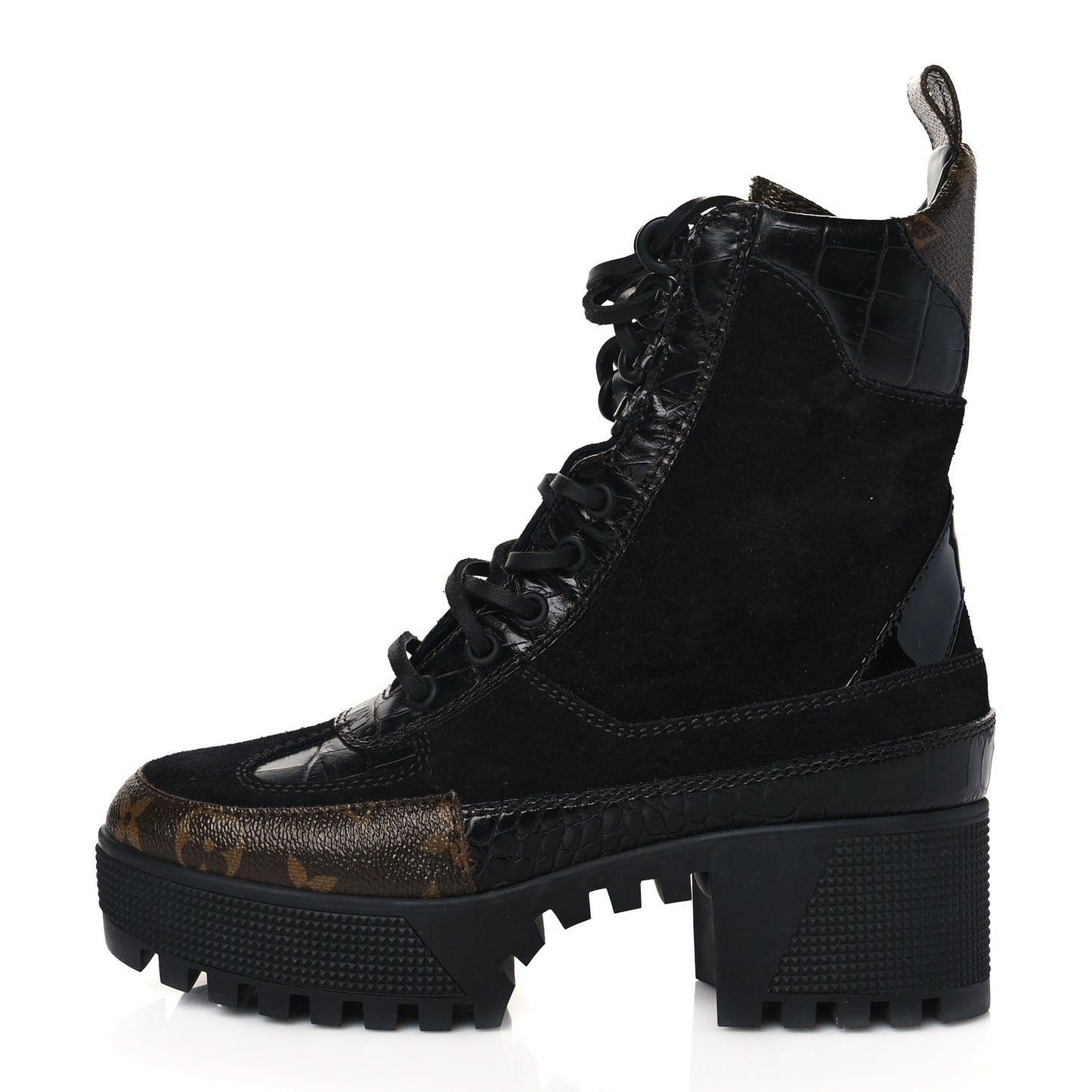 Suede Calfskin Monogram Laureate Platform Desert Boots 35 Black