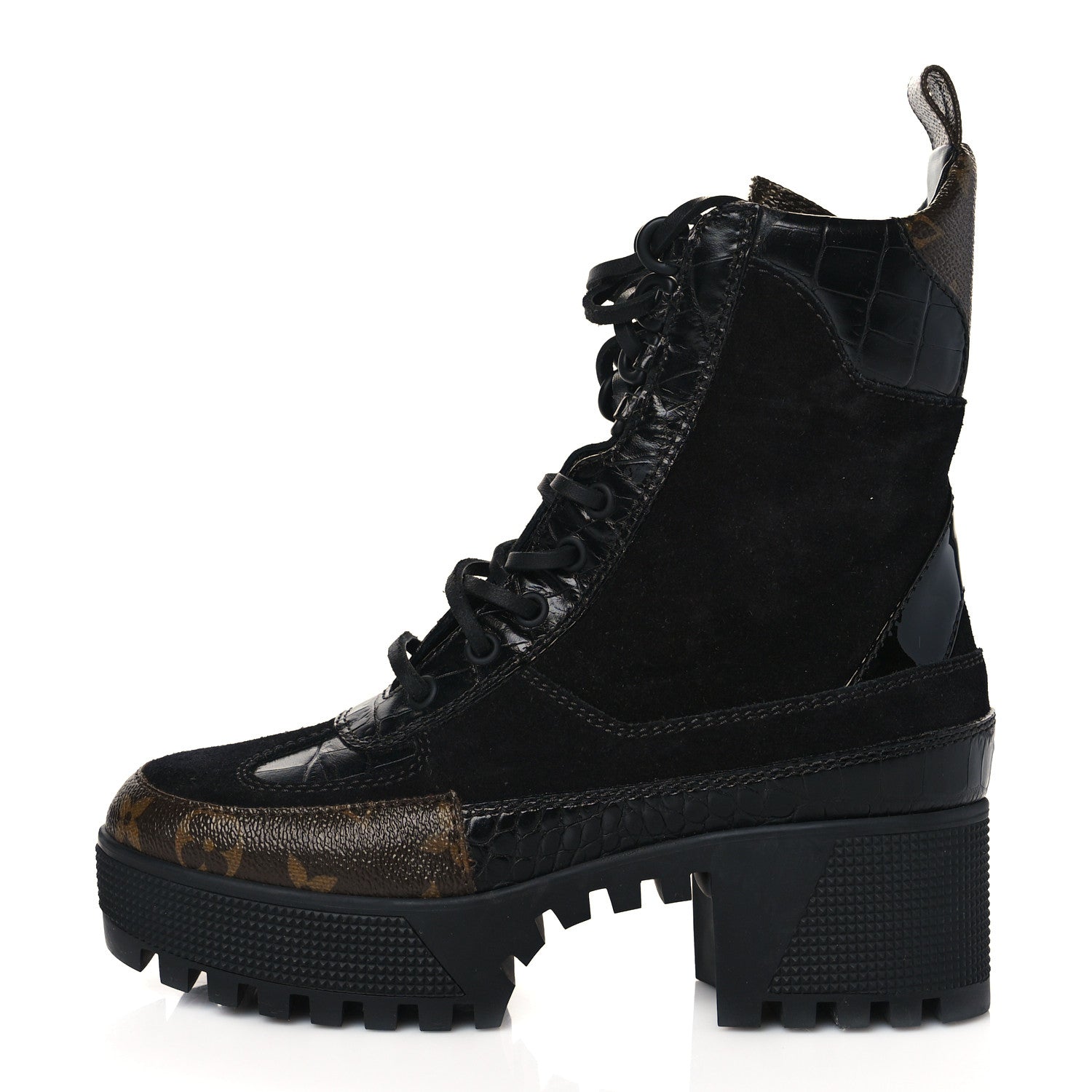 Louis Vuitton Suede Calfskin Monogram Laureate Platform Desert Boots 35 Black 1 of 8