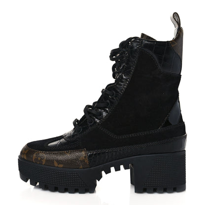Louis Vuitton Suede Calfskin Monogram Laureate Platform Desert Boots 35 Black 1 of 8