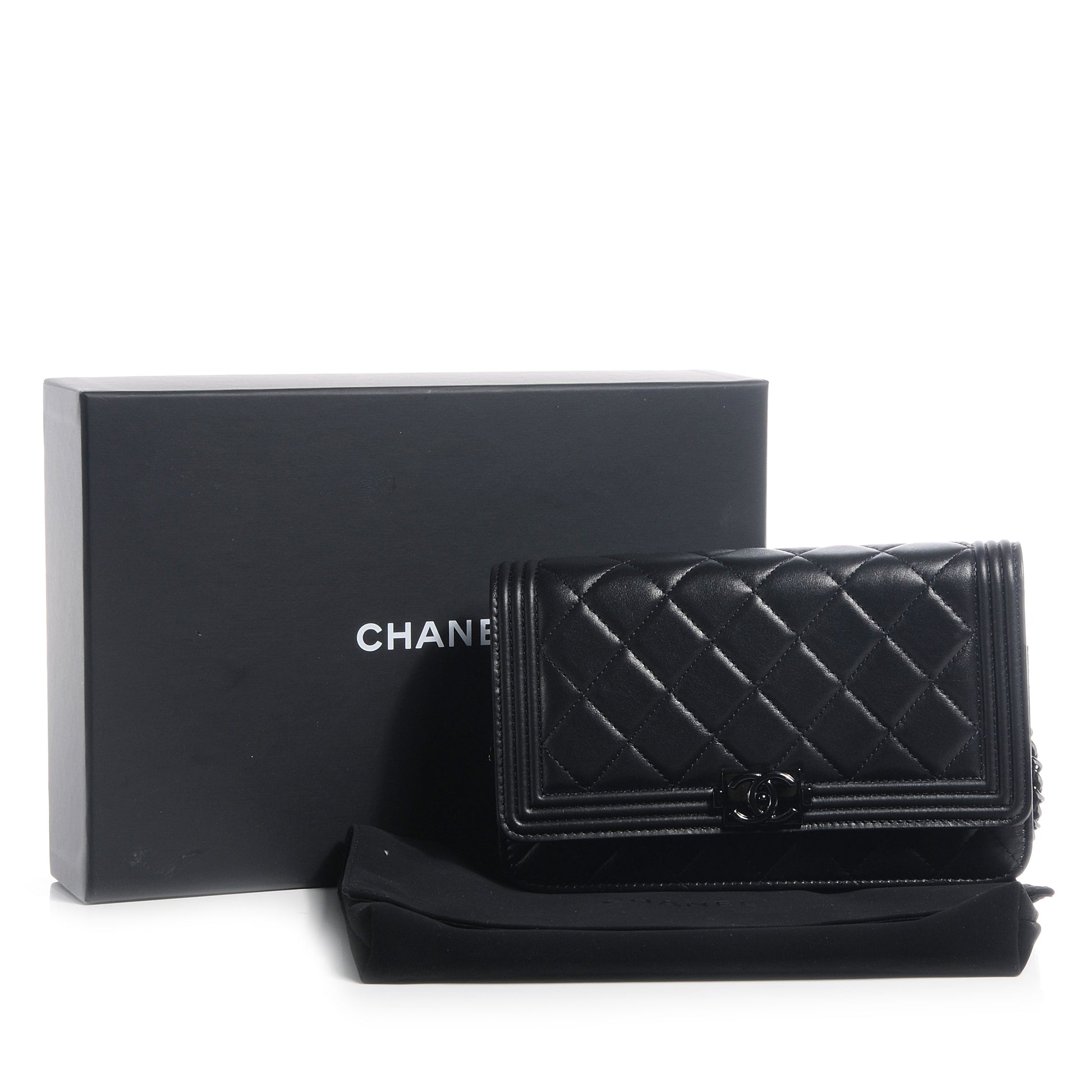 Chanel Lambskin Quilted Boy Wallet On Chain WOC So Black 8 of 9