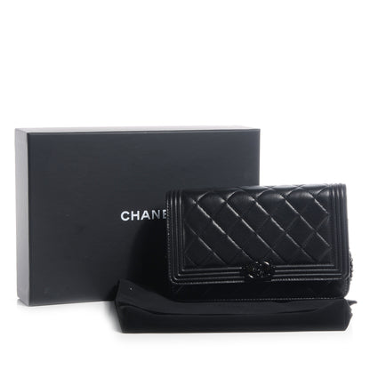 Chanel Lambskin Quilted Boy Wallet On Chain WOC So Black 8 of 9