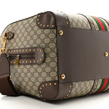 Gucci GG Supreme Monogram Textured Dollar Calfskin Web Studded Large Savoy Duffle Bag Beige Ebony 7 of 15