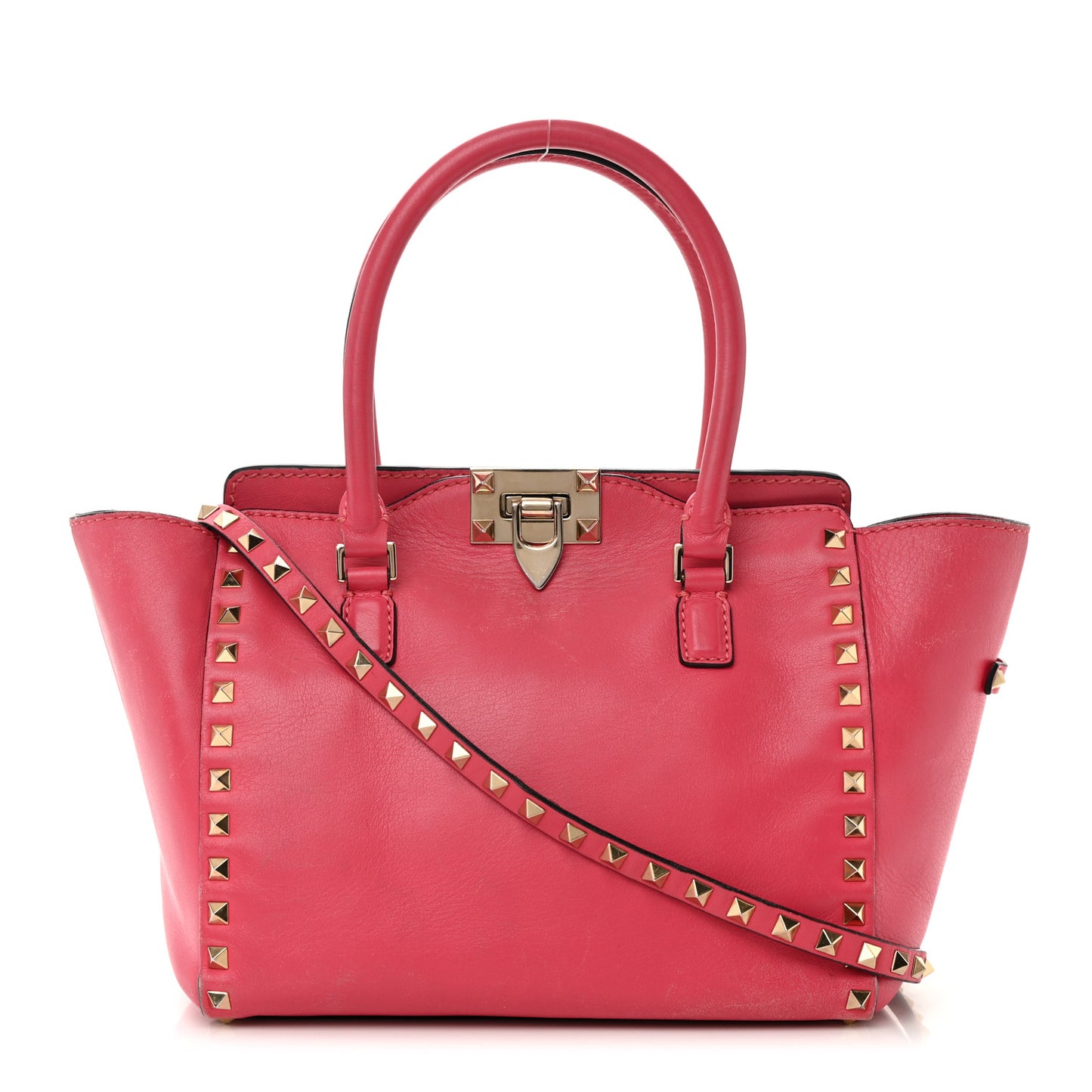 Vitello Small Rockstud Double Handle Tote Framboise