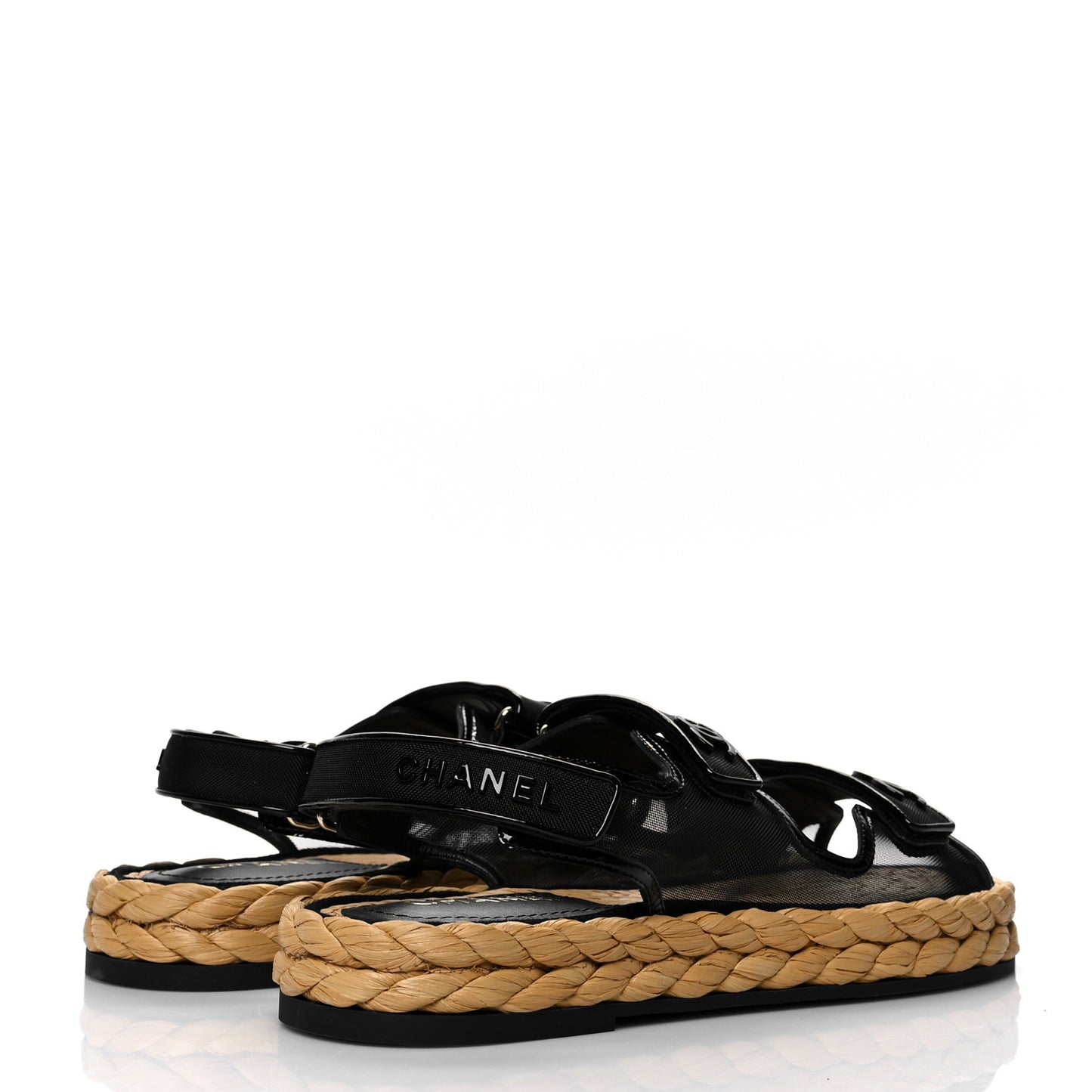 Mesh Patent Calfskin Velcro Dad Sandals 41 Black