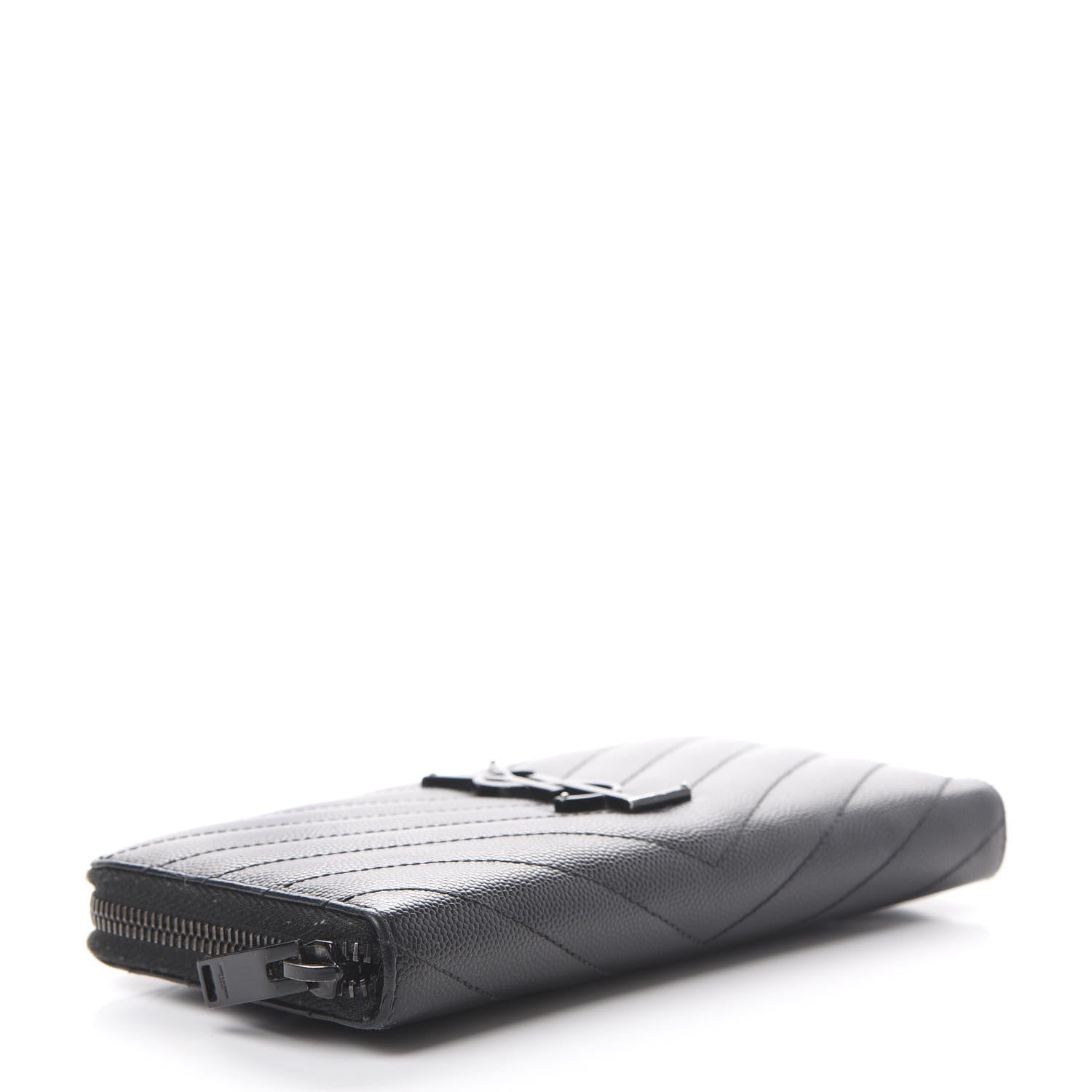 Saint Laurent Grain De Poudre Matelasse Chevron Monogram Zip Around Wallet Black 3 of 10
