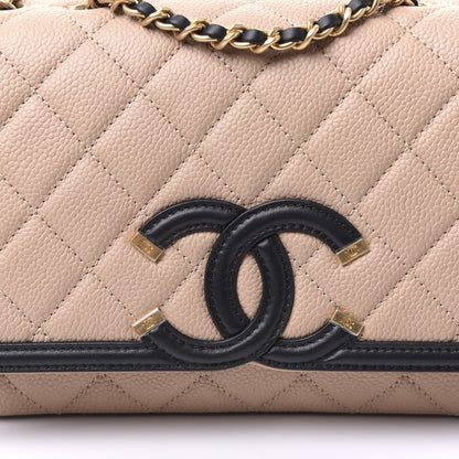 Chanel Caviar Quilted Small CC Filigree Flap Beige Black 7 of 10