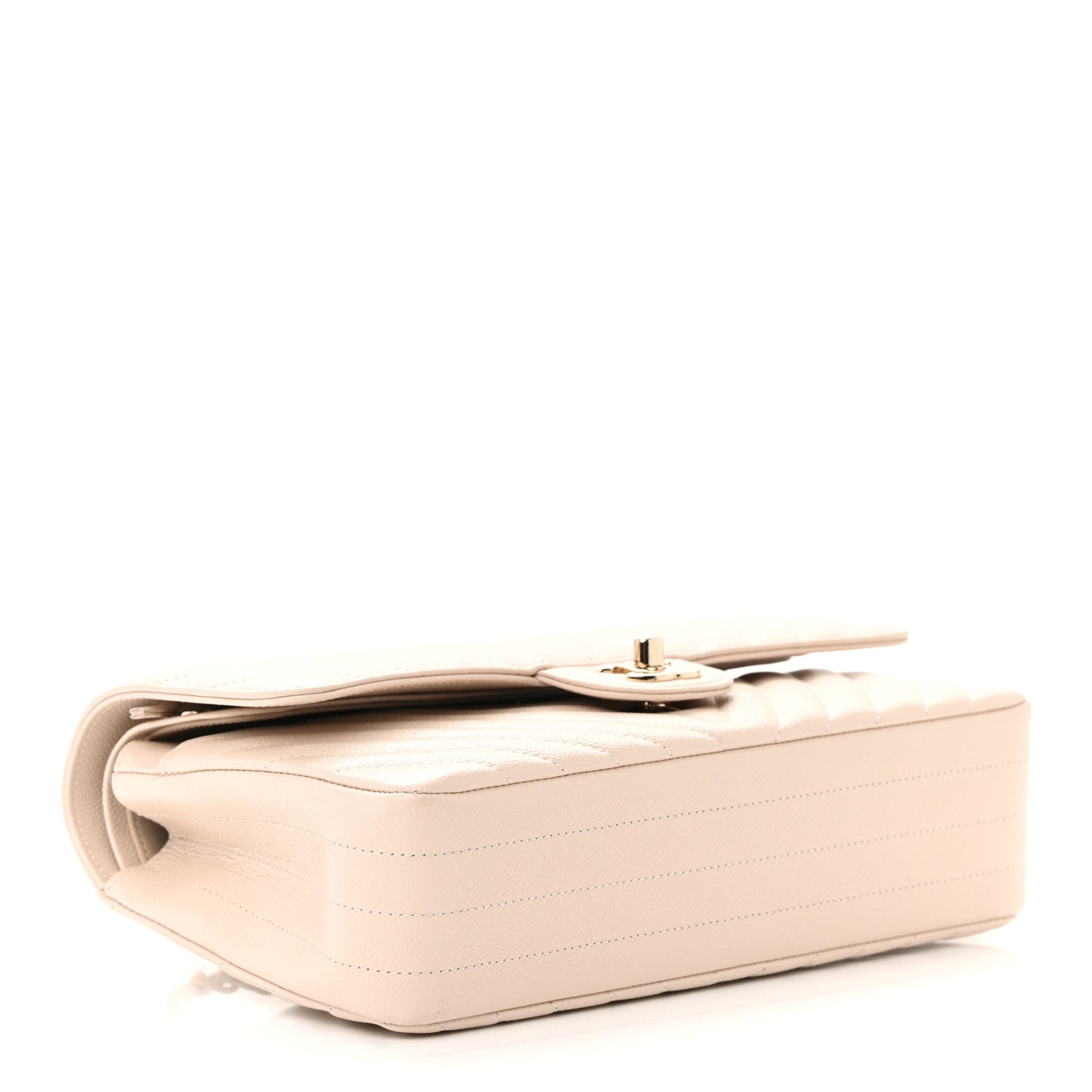 Caviar Chevron Quilted Medium Double Flap Beige