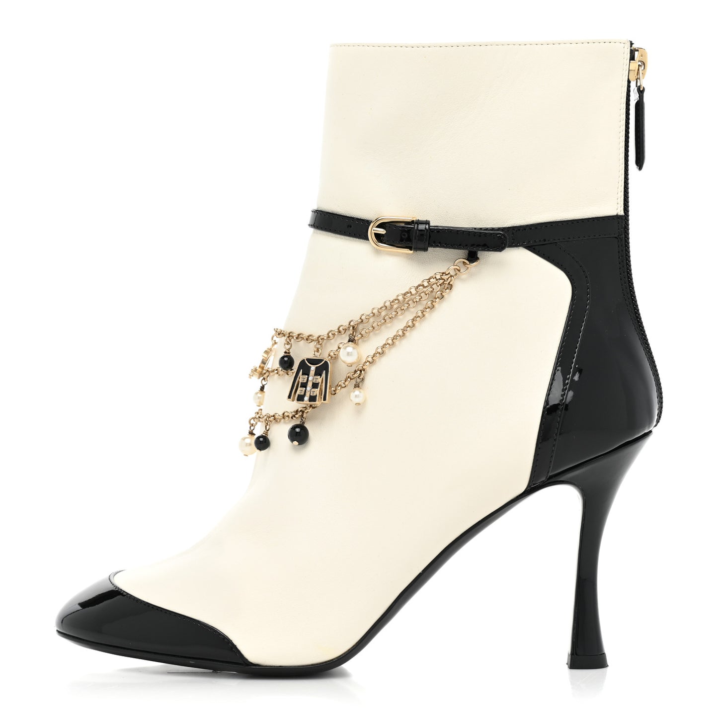 Lambskin Patent Calfskin Charms Ankle Boots 40 Ivory Black