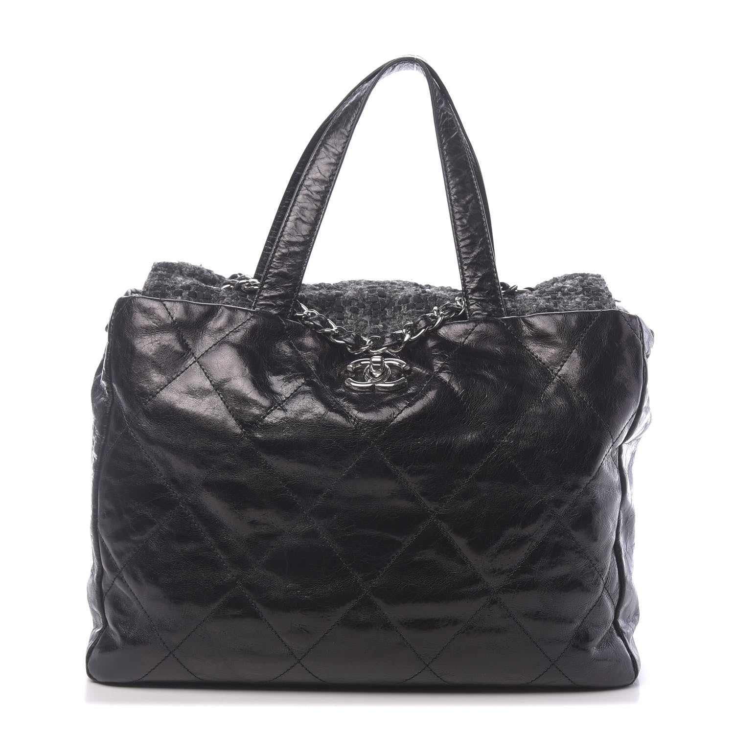 Chanel Glazed Calfskin Quilted Tweed Portobello Tote Black 1 of 10