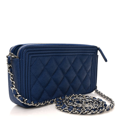 Chanel Caviar Quilted Small Boy Clutch With Chain Blue 3 of 11