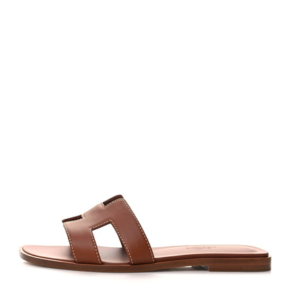 Hermes Box Calfskin Oran Sandals 35.5 Gold 1 of 8