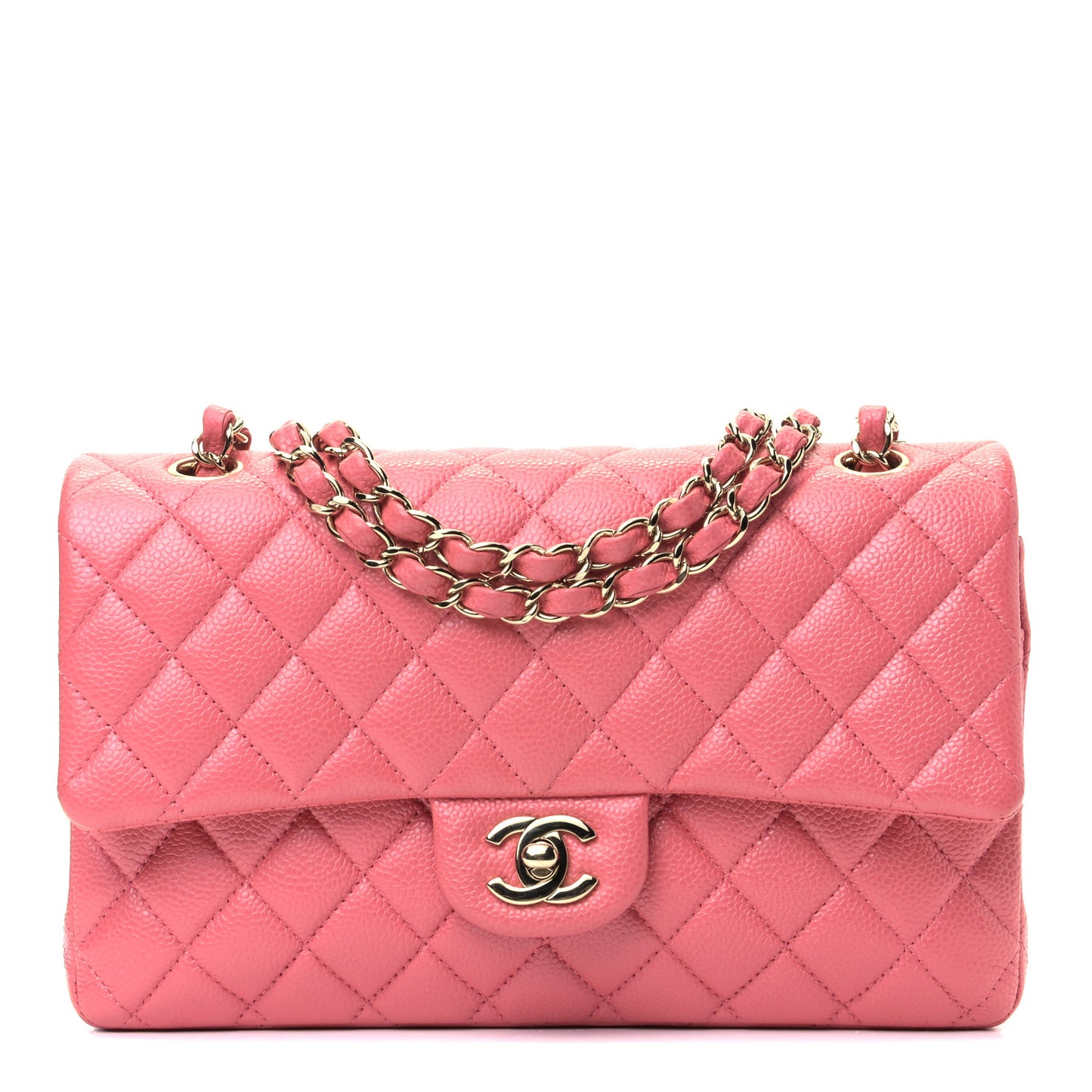 Caviar Quilted Medium Double Flap Pink
