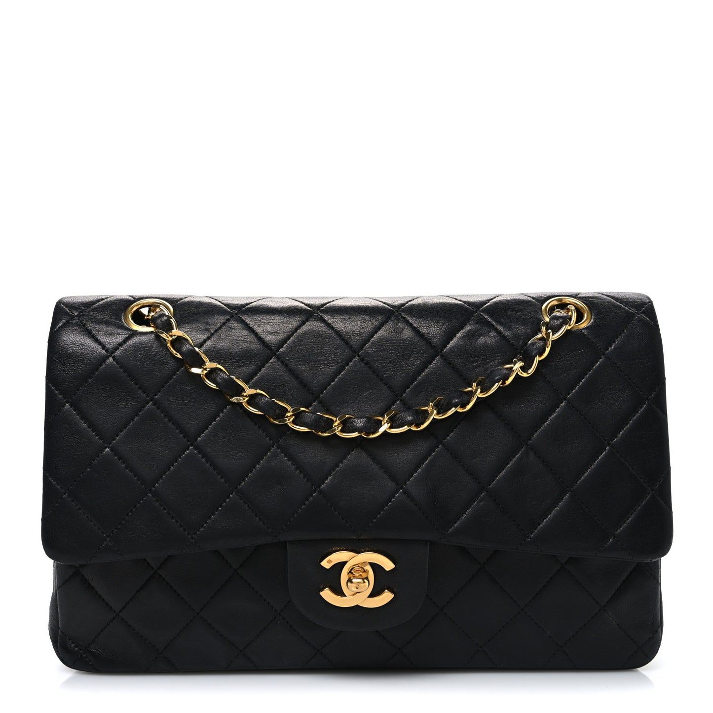 Lambskin Quilted Medium Double Flap Black