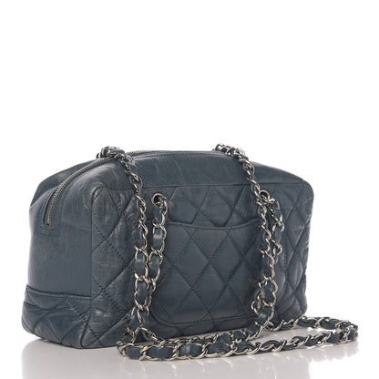 Chanel Aged Calfskin Quilted Cotton Club Bowler Blue 3 of 11