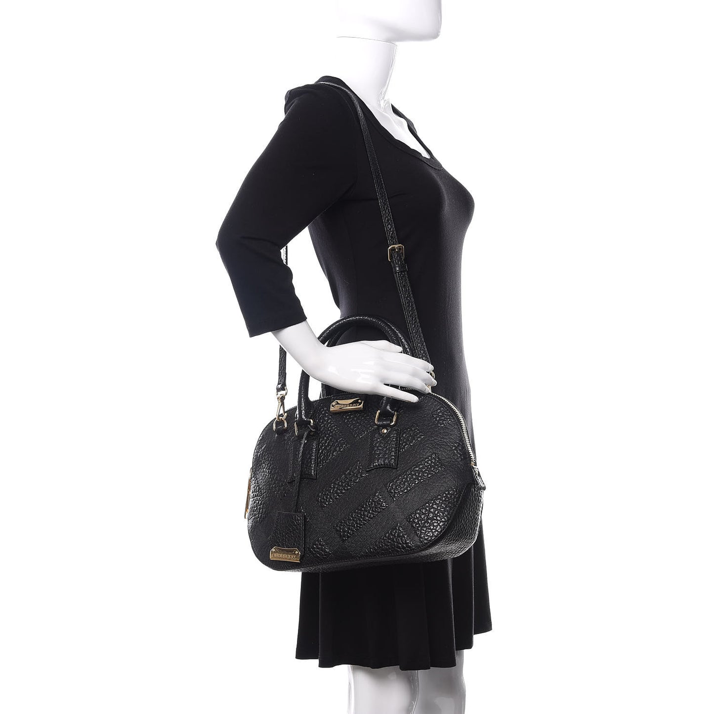 Heritage Grain Check Embossed Small Orchard Bowling Bag Black