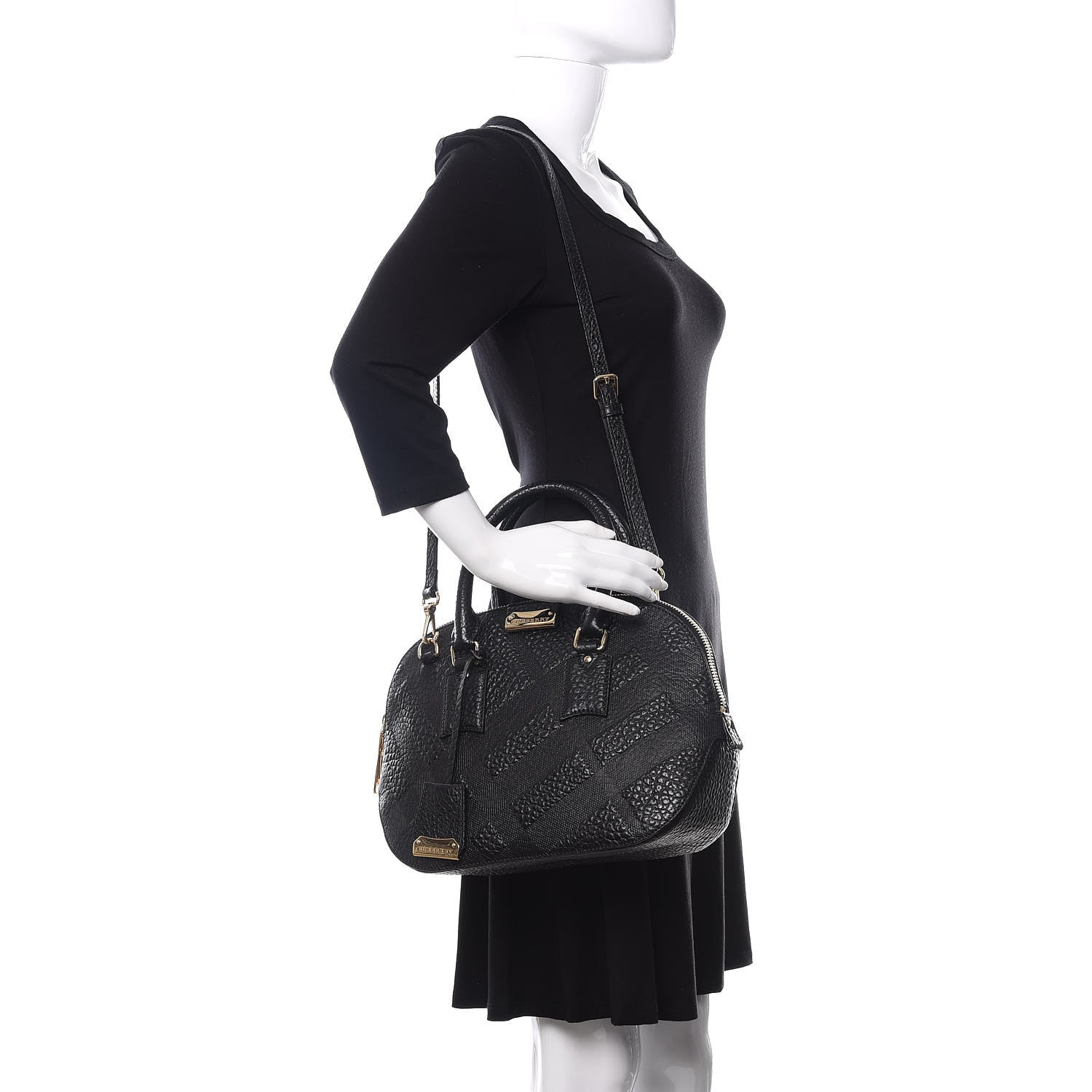 Burberry Heritage Grain Check Embossed Small Orchard Bowling Bag Black 2 of 11