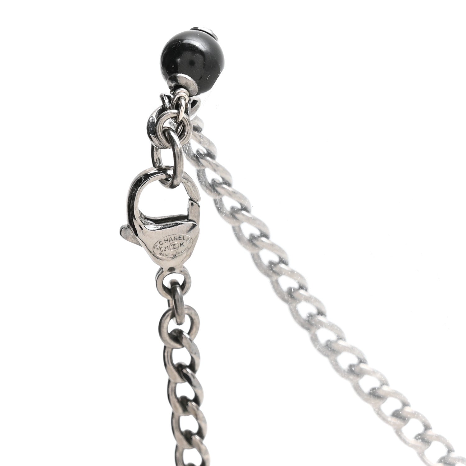 Chanel Crystal Textured CC Pendant Necklace Ruthenium 5 of 6