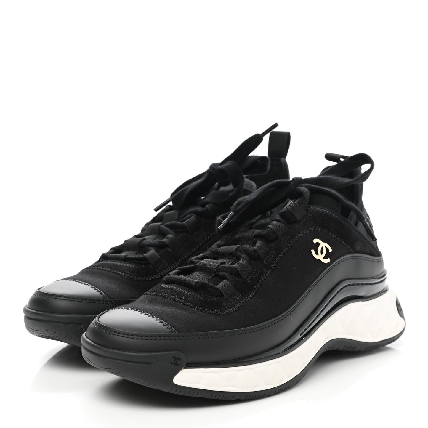 Velvet Calfskin Mixed Fibers CC Sneakers 38 Black