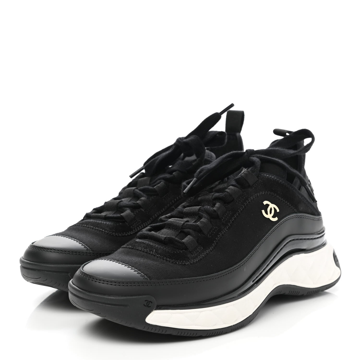 Chanel Velvet Calfskin Mixed Fibers CC Sneakers 38 Black 3 of 9