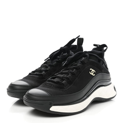 Chanel Velvet Calfskin Mixed Fibers CC Sneakers 38 Black 3 of 9