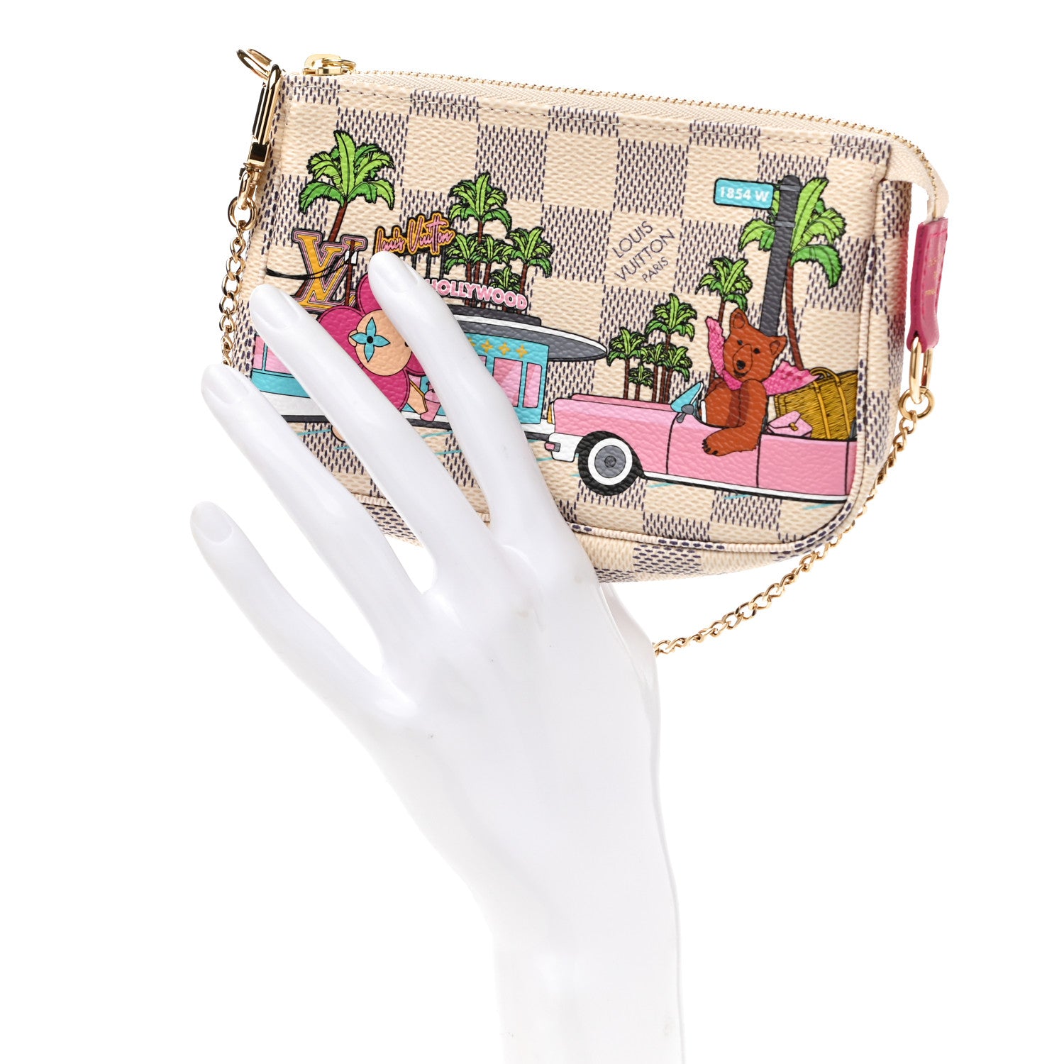Louis Vuitton Damier Azur 2021 Christmas Animation Hollywood Mini Pochette Accessories Fuchsia 2 of 8