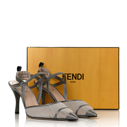 Fendi Tulle Satin Colibri Lite 85mm Slingback Pumps 40 Brina Graphite Ghiaia 10 of 10