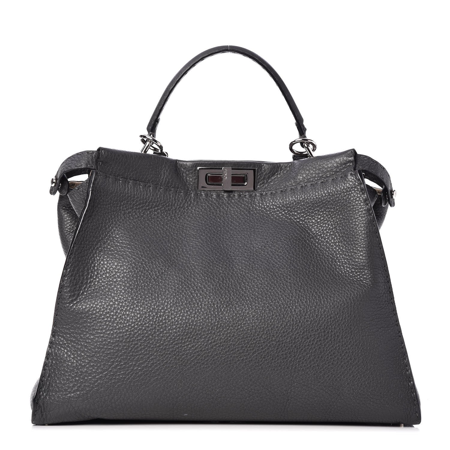 Fendi Cuoio Romano Selleria Bi-Color Large Peekaboo Iconic Satchel Asfalto Latte 1 of 13