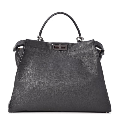 Fendi Cuoio Romano Selleria Bi-Color Large Peekaboo Iconic Satchel Asfalto Latte 1 of 13