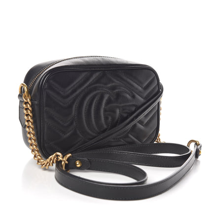 Gucci Calfskin Matelasse Mini GG Marmont Chain Shoulder Bag Black 3 of 10