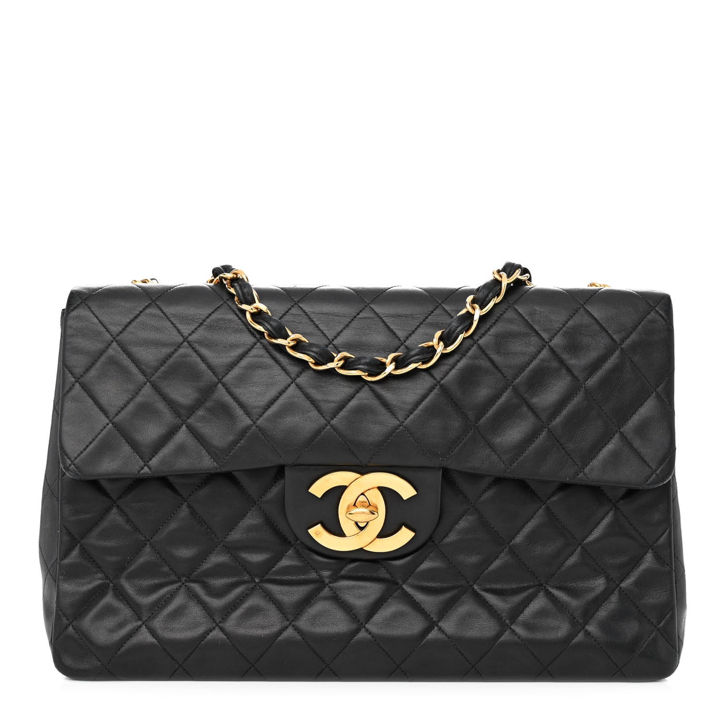 Lambskin Quilted XL Jumbo Single Flap Black