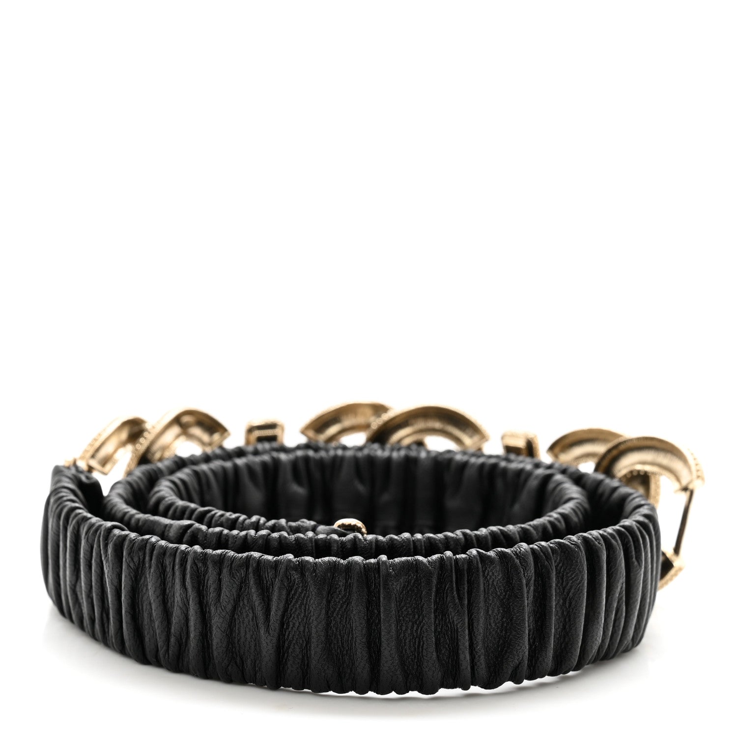 Chanel Lambskin Enamel Crystal Ruched CC Belt 85 34 Black 2 of 5