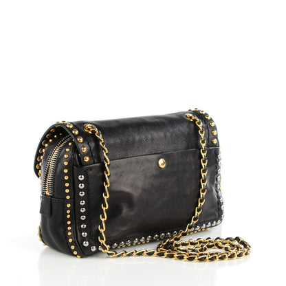 Prada Glace Calf Studded Pushlock Chain Shoulder Bag Black 3 of 7