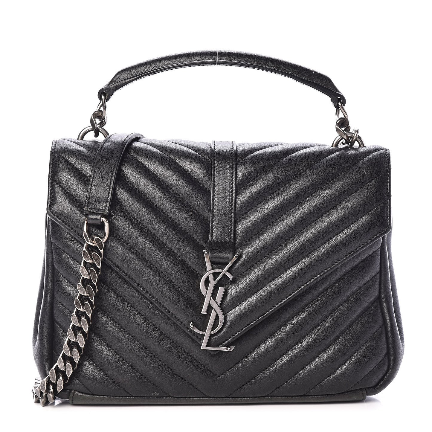 Sheepskin Matelasse Chevron Monogram Medium College Bag Black