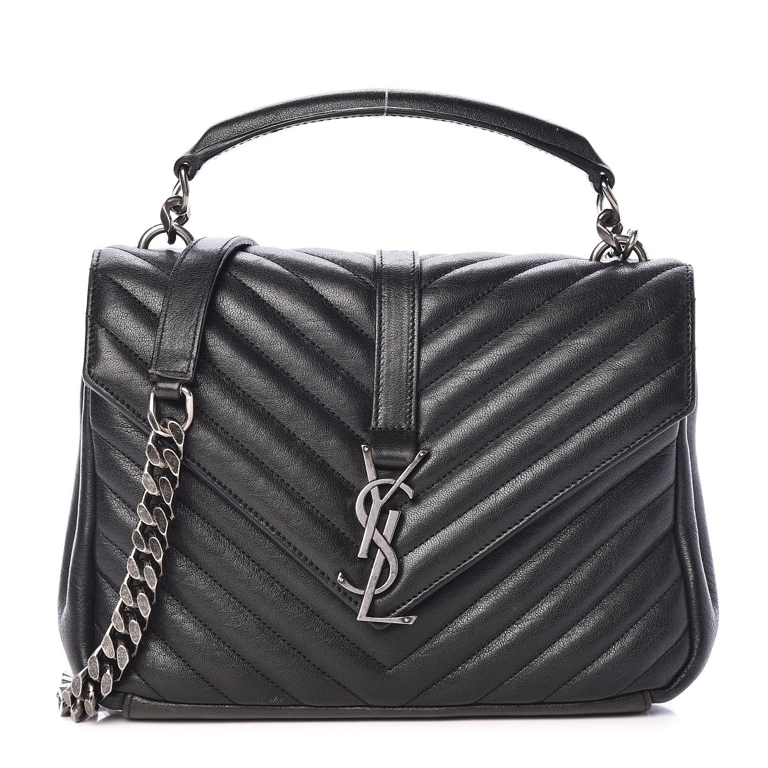 Saint Laurent Sheepskin Matelasse Chevron Monogram Medium College Bag Black 1 of 12