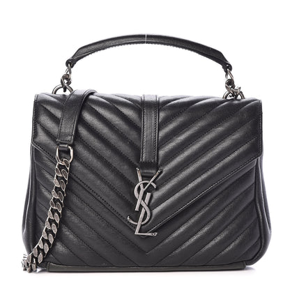 Saint Laurent Sheepskin Matelasse Chevron Monogram Medium College Bag Black 1 of 12