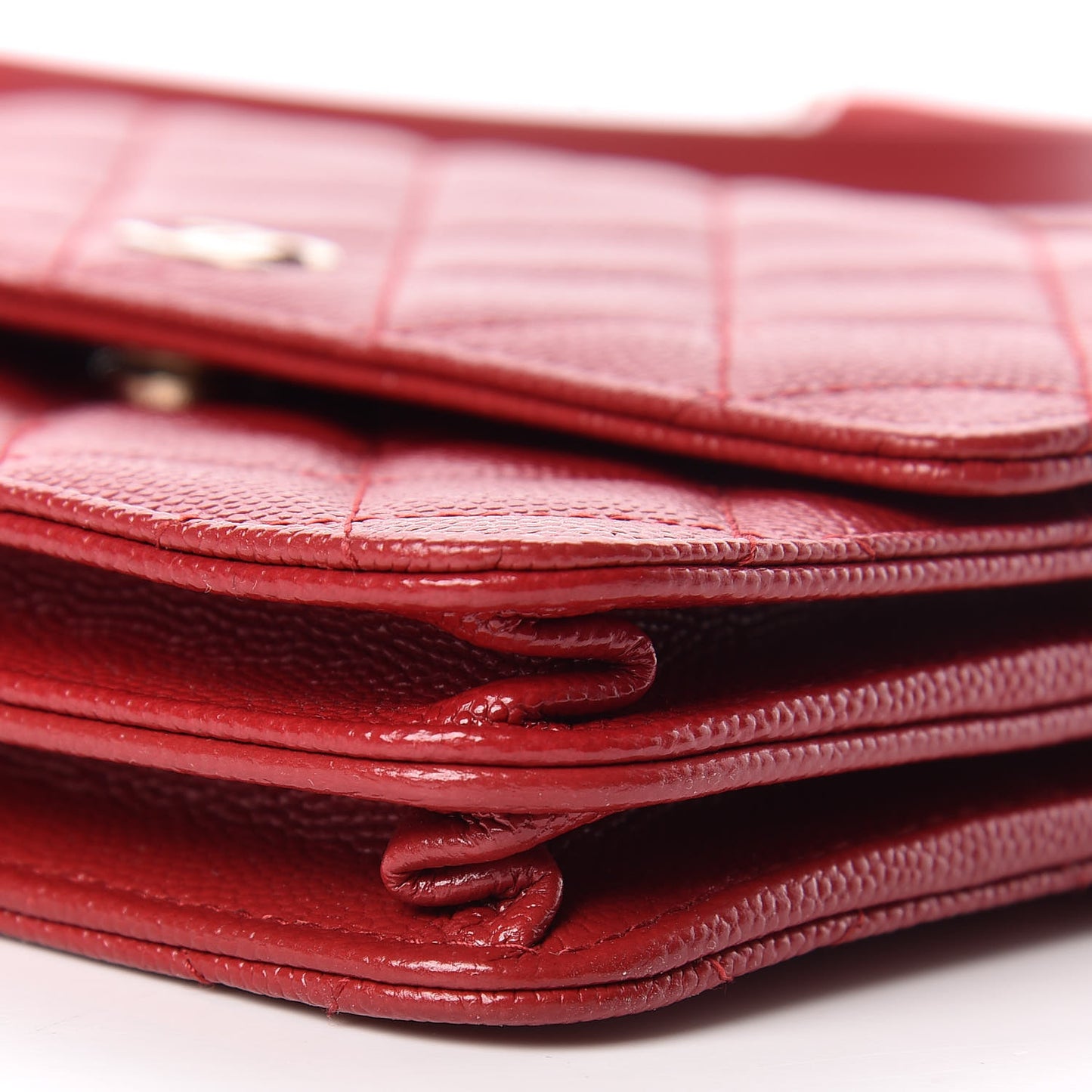 Caviar Quilted Square Wallet On Chain WOC Dark Red