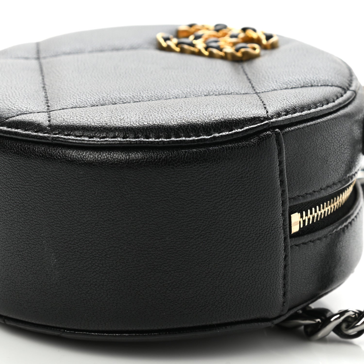 Chanel Shiny Goatskin Quilted Chanel 19 Round Clutch With Chain Black 9 of 10