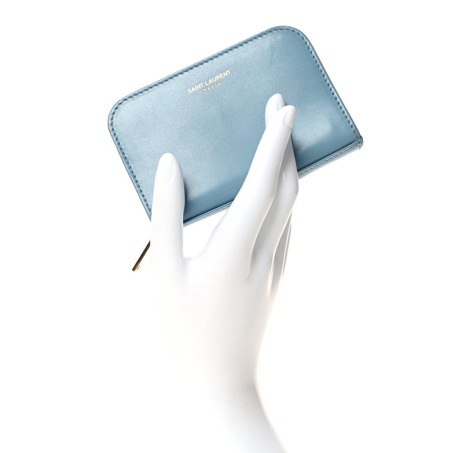 Saint Laurent SAINT LAURENT Grained Calfskin Rive Gauche Compact Zip Around Wallet Blue 2 of 7