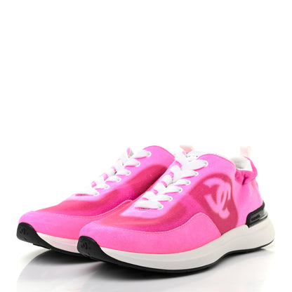 Chanel Denim Suede Calfskin Womens CC Sneakers 37 Pink 3 of 7