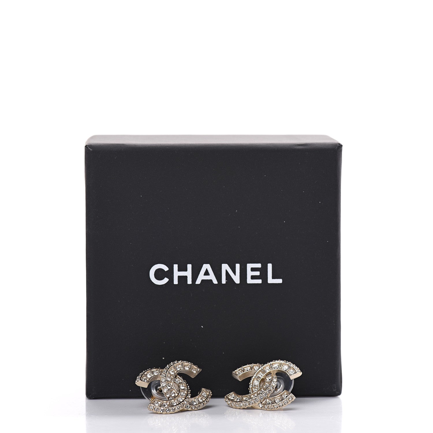 Chanel Crystal Timeless CC Earrings Light Gold 5 of 5