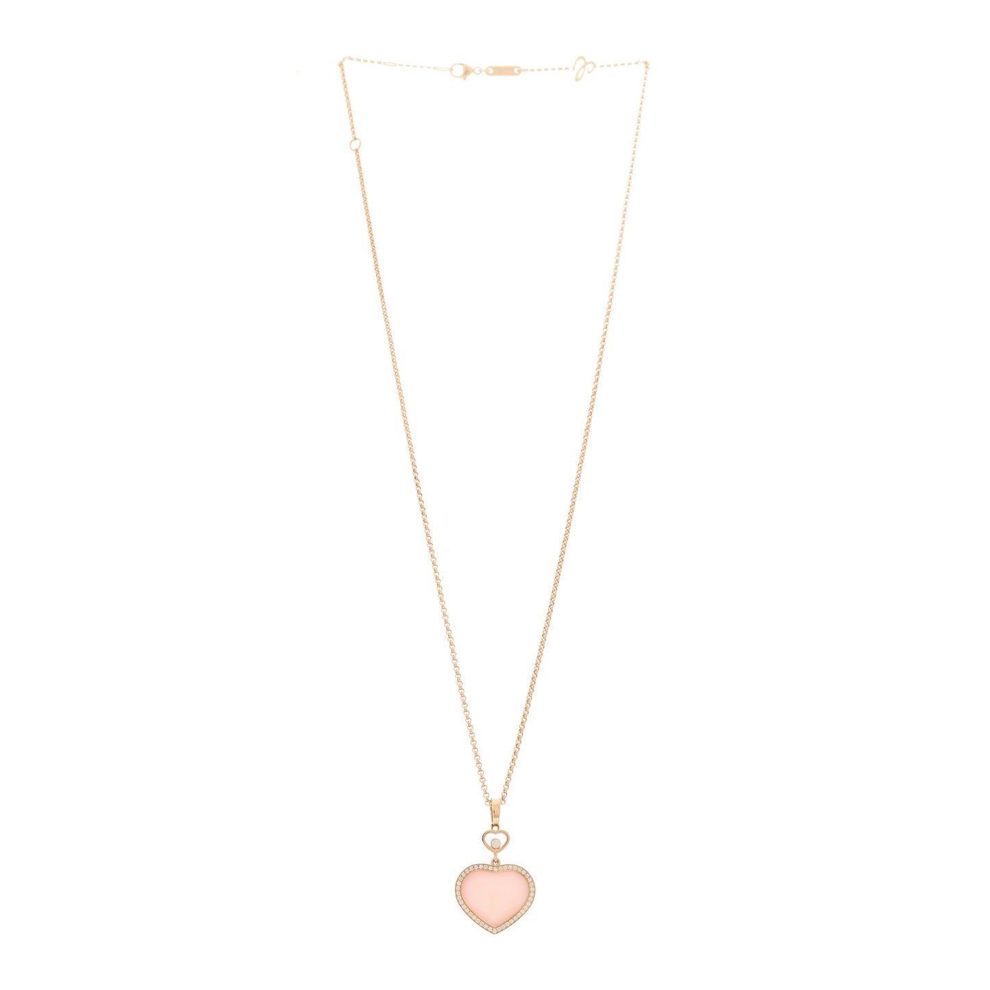 18K Rose Gold Diamond Pink Opal Happy Hearts Pave Pendant Necklace