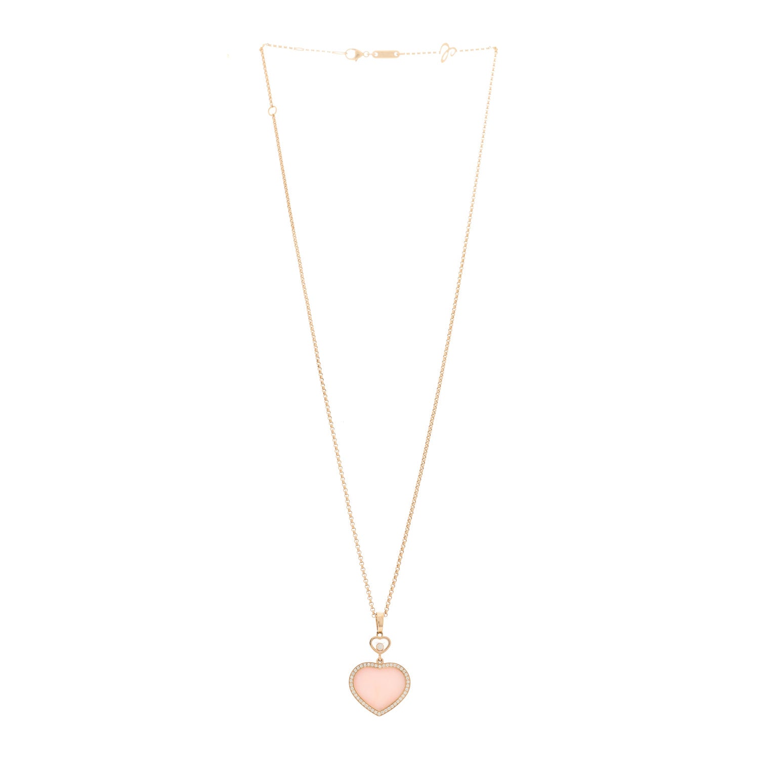 Chopard 18K Rose Gold Diamond Pink Opal Happy Hearts Pave Pendant Necklace 3 of 6
