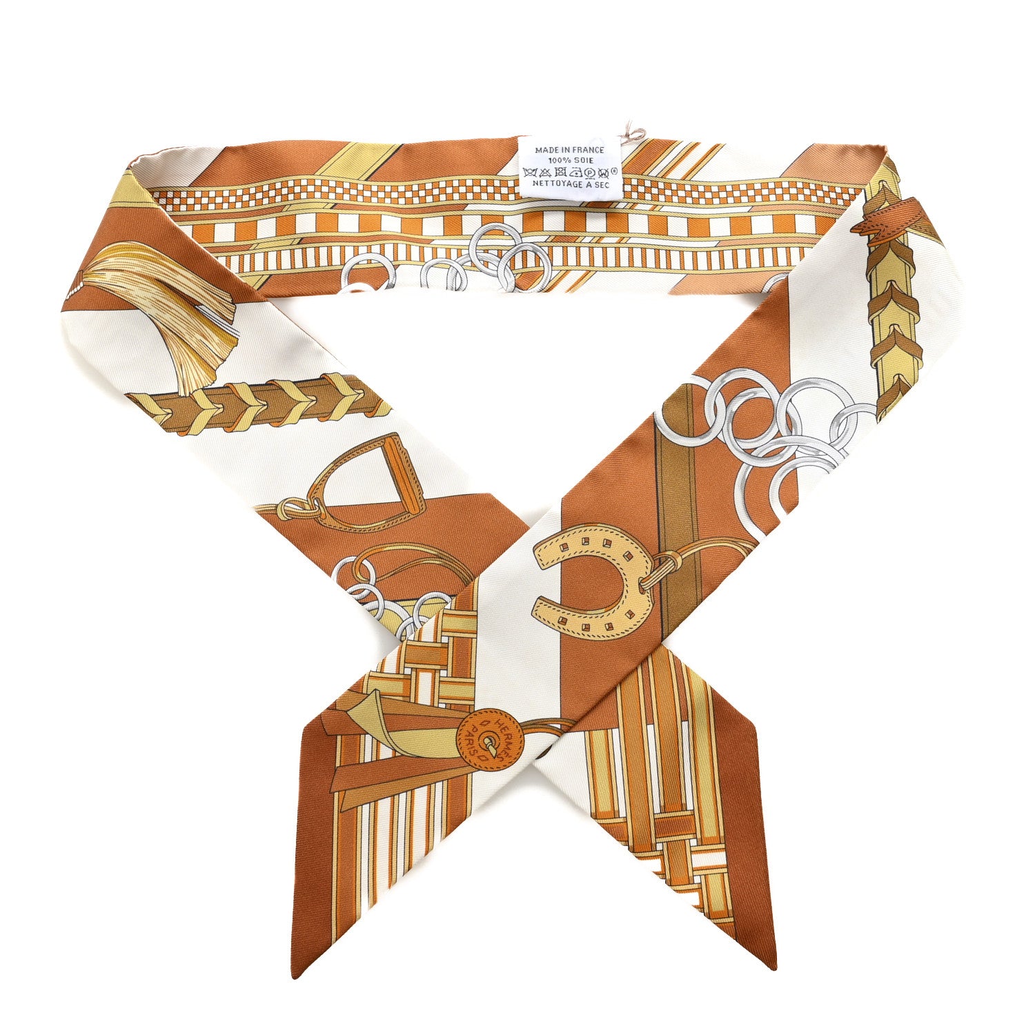 Hermes Silk Brides et Gris Twilly Caramel White Bronze 1 of 4