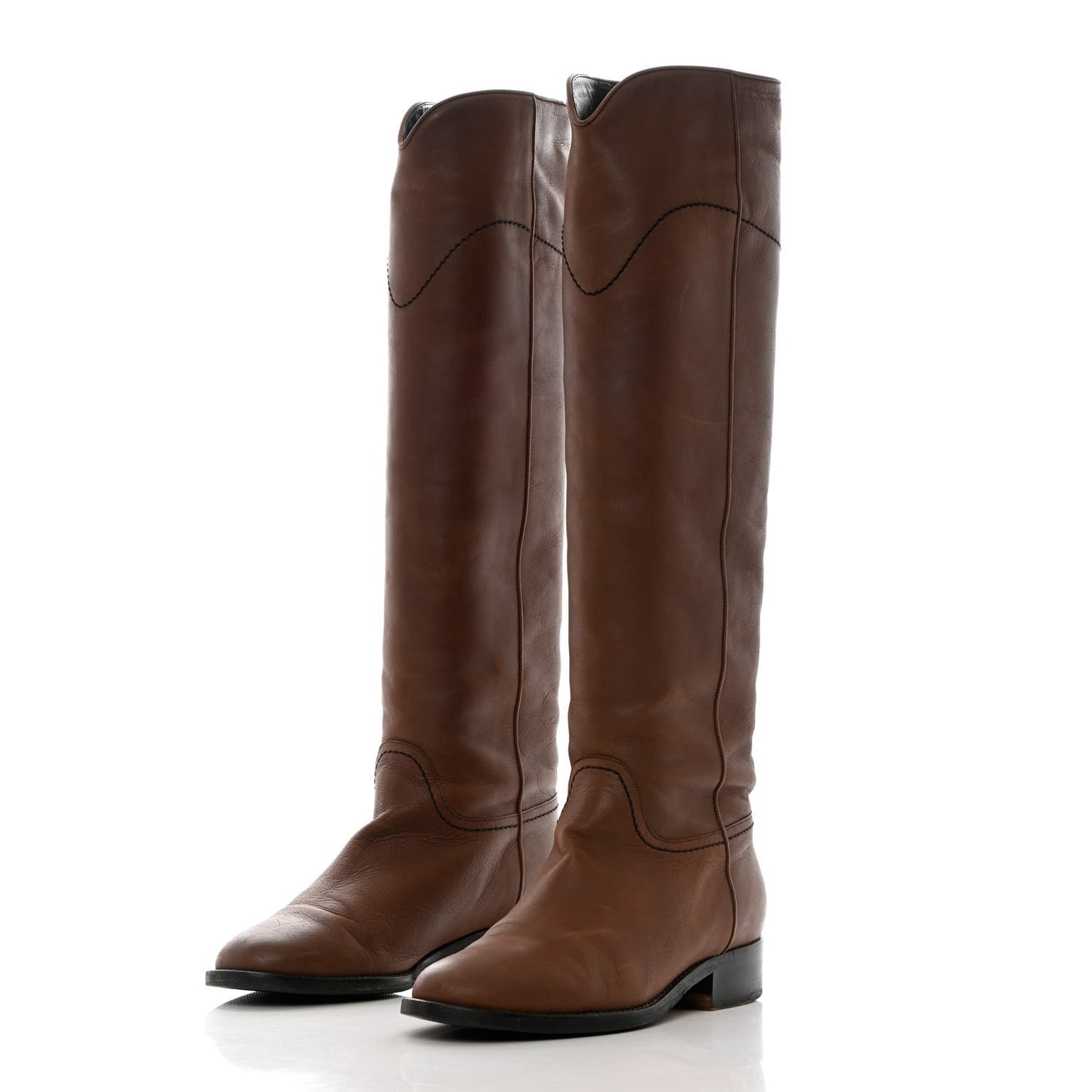 Calfskin Ascot Knee High CC Boots 36.5 Light Brown