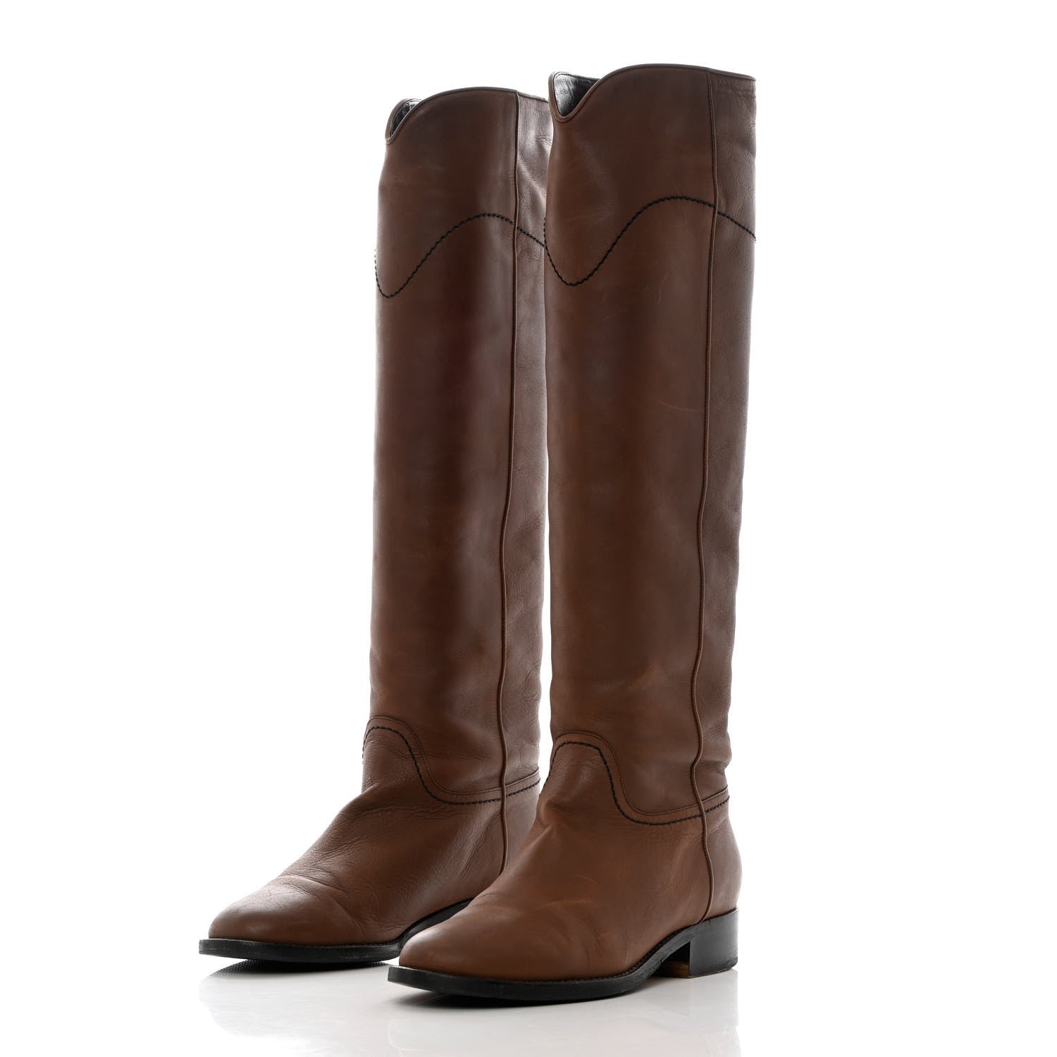 Chanel Calfskin Ascot Knee High CC Boots 36.5 Light Brown 3 of 15