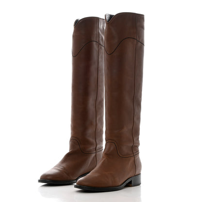 Chanel Calfskin Ascot Knee High CC Boots 36.5 Light Brown 3 of 15