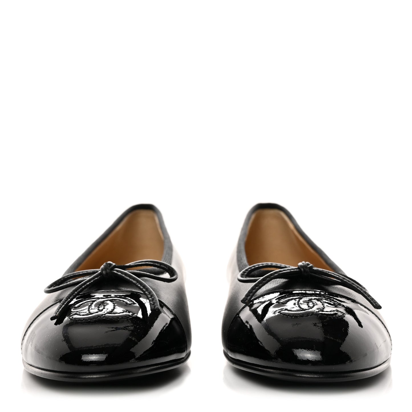 Lambskin Patent Cap Toe Ballerina Flats 37.5 Black