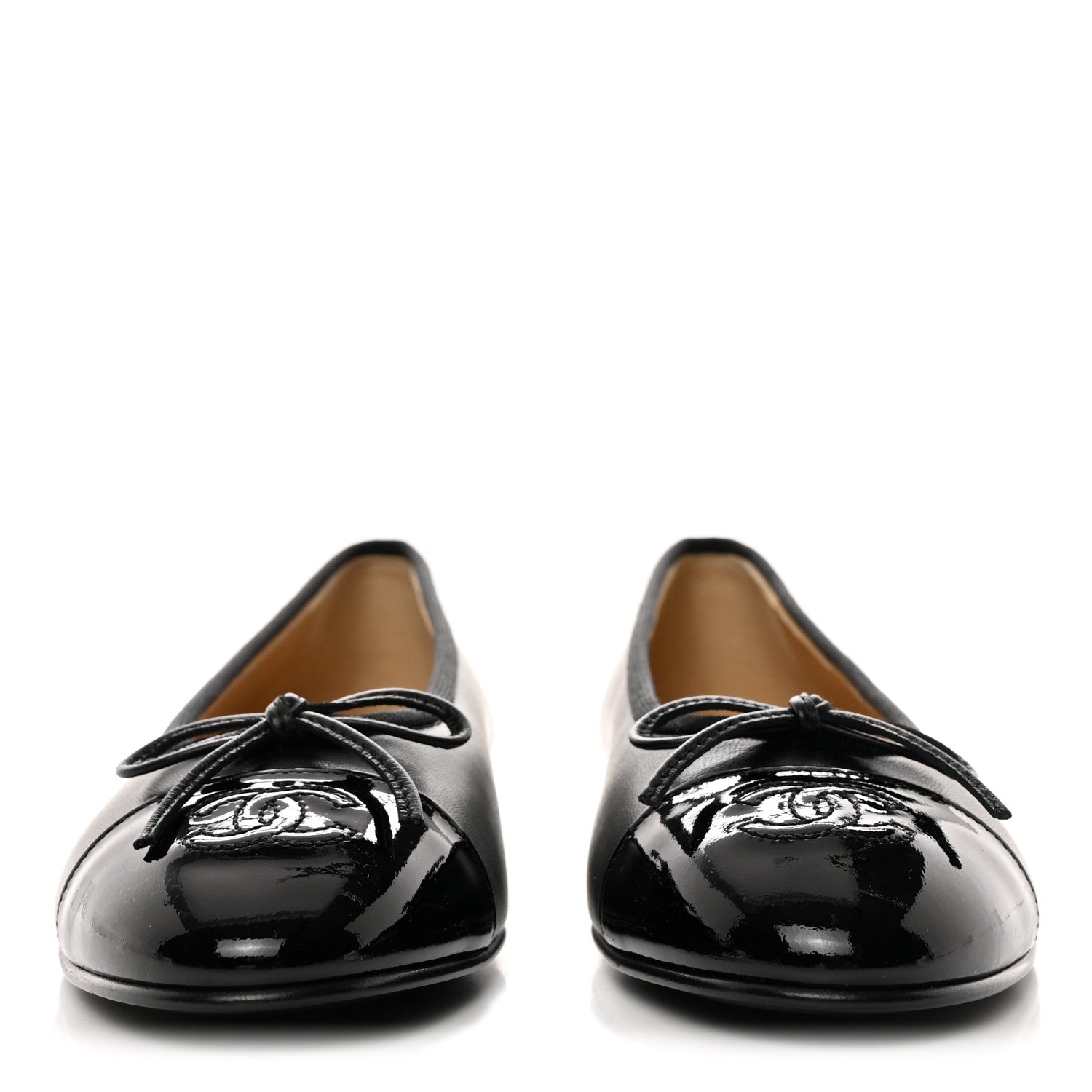 Chanel Lambskin Patent Cap Toe Ballerina Flats 37.5 Black 2 of 9